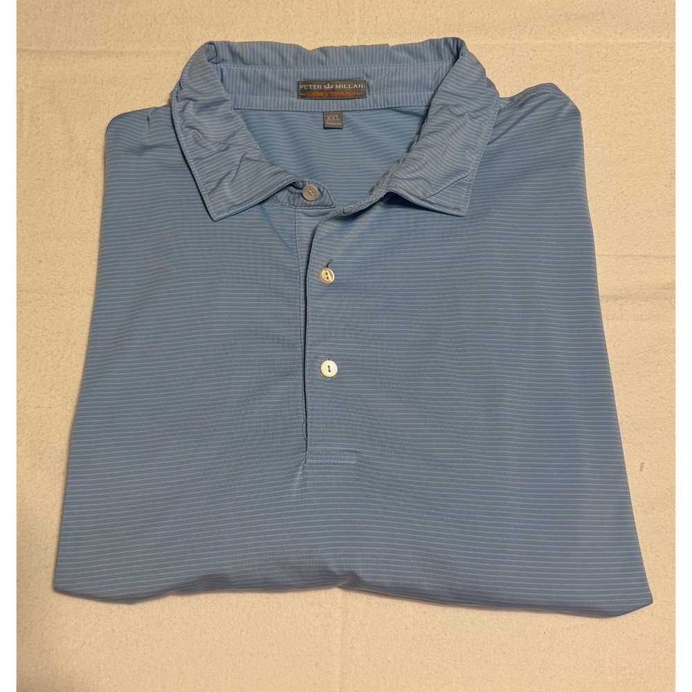 Peter Millar Summer Comfort Polo Shirt Mens XXL Blue Striped Short Sleeve Golf